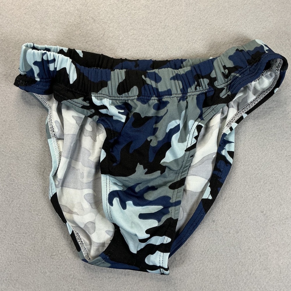Uzzi Mens Small Blue Camo Swim Briefs Stretch Lined Beach Pool Swimsuit NWT